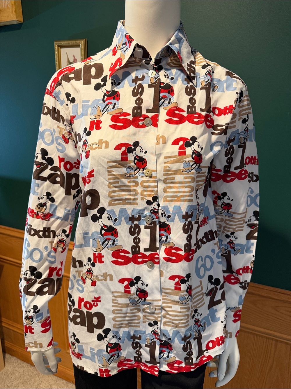 Ernest Le Gamin Vintage-Style Disney Mickey Mouse Print Button Down Shirt